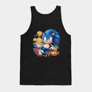 A sonic the hedgehog relaxing in a chair at the beach. (2) Tank Top